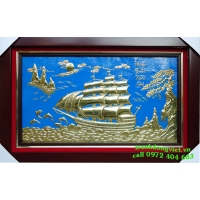 Tranh đồng Thuận buồm xuôi gió phong thủy, tranh đồng nghệ thuật