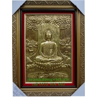 Tranh đồng Phật ngồi gốc cây bồ đề, tranh nghệ thuật, đồ thờ cúng